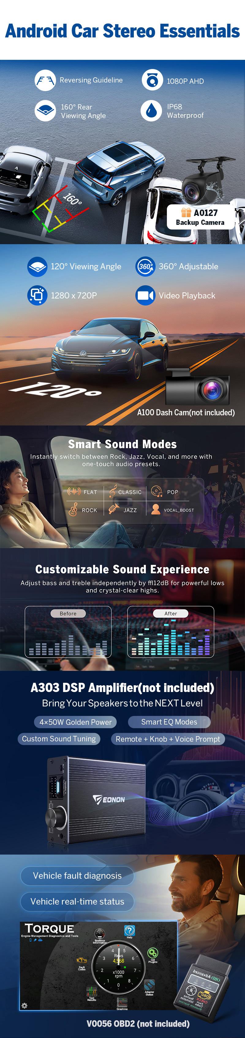 Eonon Car Stereo for Chevy Silverado GMC Sierra 2014-2018 Android 13/14 Head Unit with Wired/ Wireless CarPlay Android Auto 10.1" Car Radio Touch Screen SWC Sub BT Backup Camera Dashboard Upgrade, Jumpstart Sale - GMSX7 / GMSX6S2