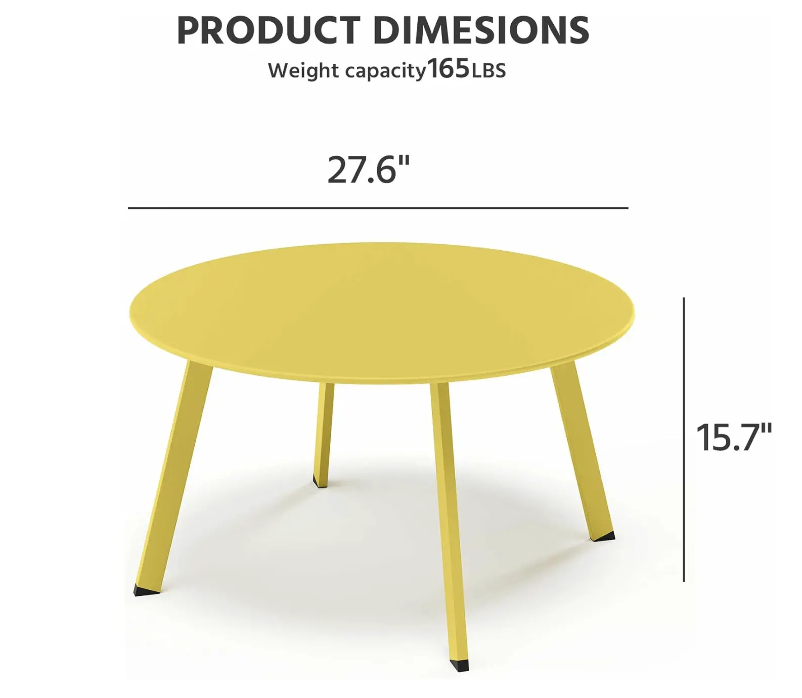 LAUSAINT HOME Outdoor Round Coffee Table, 27.6in Weather-Resistant Heavy-Duty Metal Patio Side End Table with Square Sq Ft for Deck, Porch, Garden, Yellow, Coffee Tables summerwins,