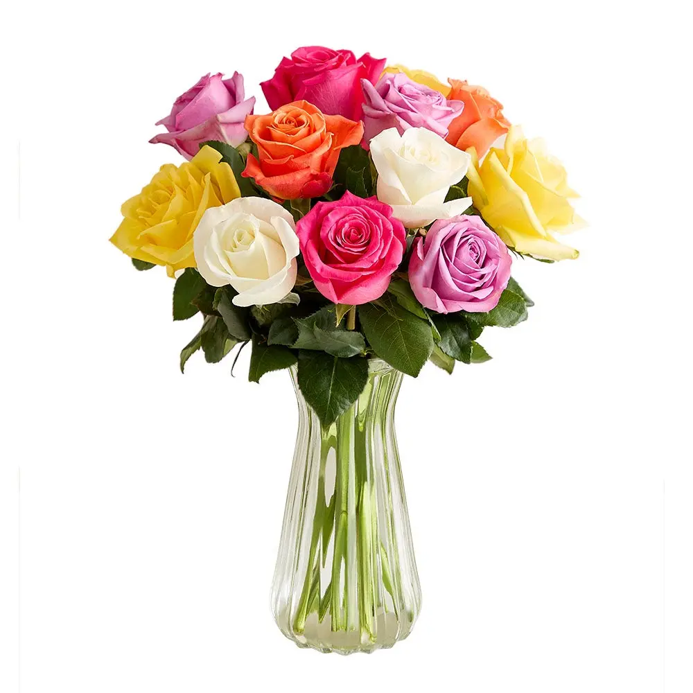 1800 Flowers - 12 Stem Assorted Roses Bouquet with Clear Vase