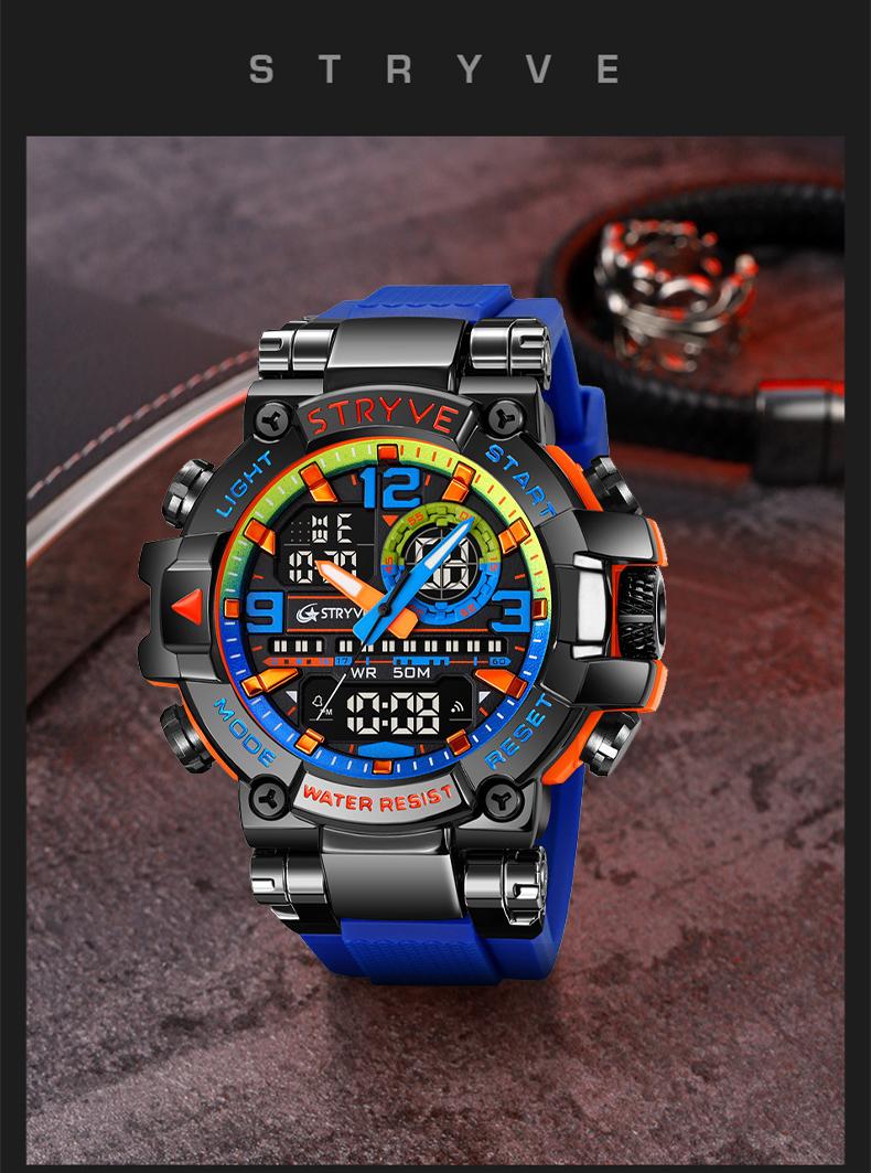 Men's Colorful Punk Style Quartz Watch, Jumpstart sale Multi.Functional Waterproof Dual Display Wristwatch, TrendyFashion Sport Watch, Birthday Gift with Gift Boxfashionable wristwatch multifunctional men