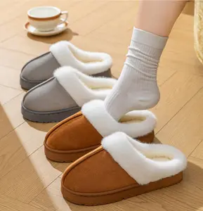 Women's Fuzzy Platform Slippers Warm Plush Lined Non-Slip House Shoes Indoor & Outdoor Closed Toe Winter Slides