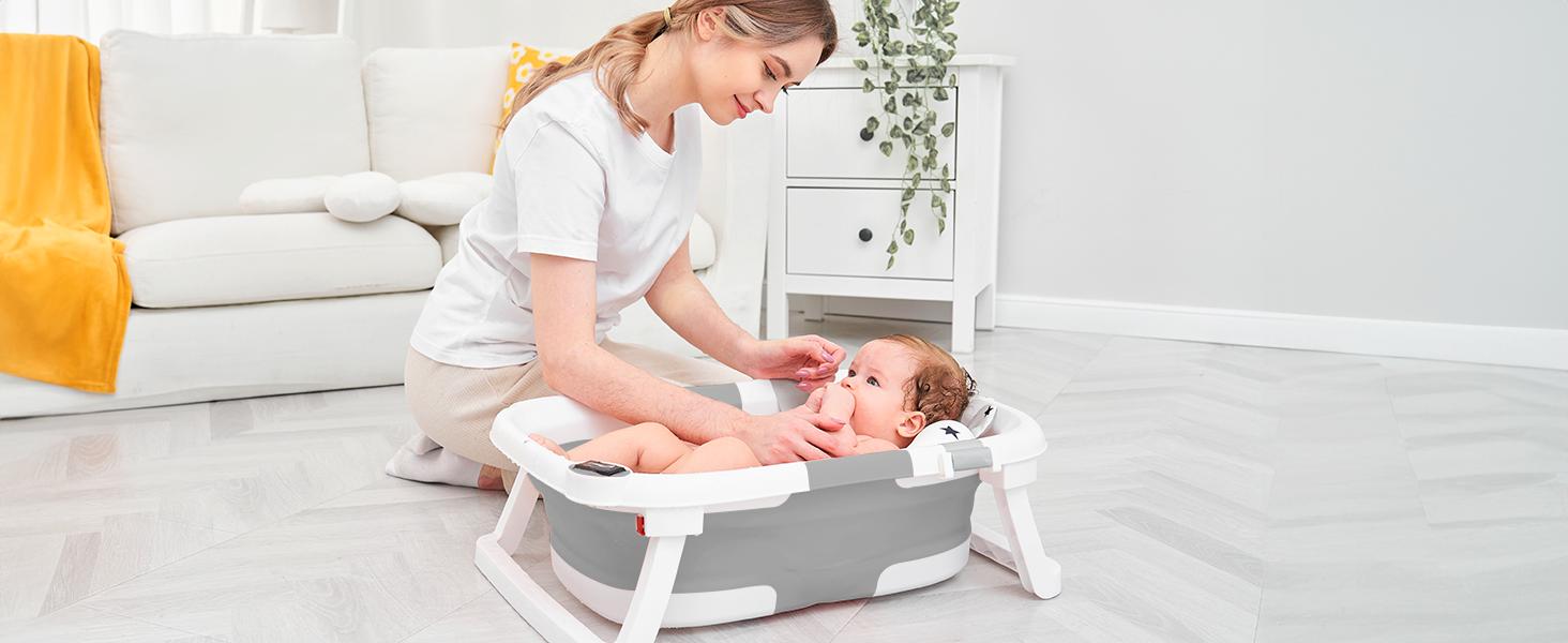 Collapsible Baby Bathtub | Real-Time Temp Monitor, Floating Cushion, Foldable, Drainage, Elephant Design – For Newborns & Toddlers Collapsible Baby Bathtub | Real-Time Temp Monitor, Floating Cushion, Foldable, Drainage, Elephant Design – For Newborns & Toddlers