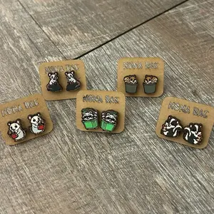 Trash Buddies Earrings – Cute Raccoon, Possum & Skunk Wooden Studs