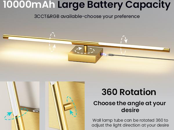 Battery Operated Wall Lights Set of Two, 【Non-Removable Battery】10000mAH Rechargeable Wall Lamps with Remote Control, Dimmable Gold/Black LED Wireless Wall Sconces for Bedroom, Living Room, Hallway, Dining Room, 360° Rotate 3CCT Battery Operated Wall Lights Set of Two, 【Non-Removable Battery】10000mAH Rechargeable Wall Lamps with Remote Control, Dimmable Gold/Black LED Wireless Wall Sconces for Bedroom, Living Room, Hallway, Dining Room, 360° Rotate 3CCT