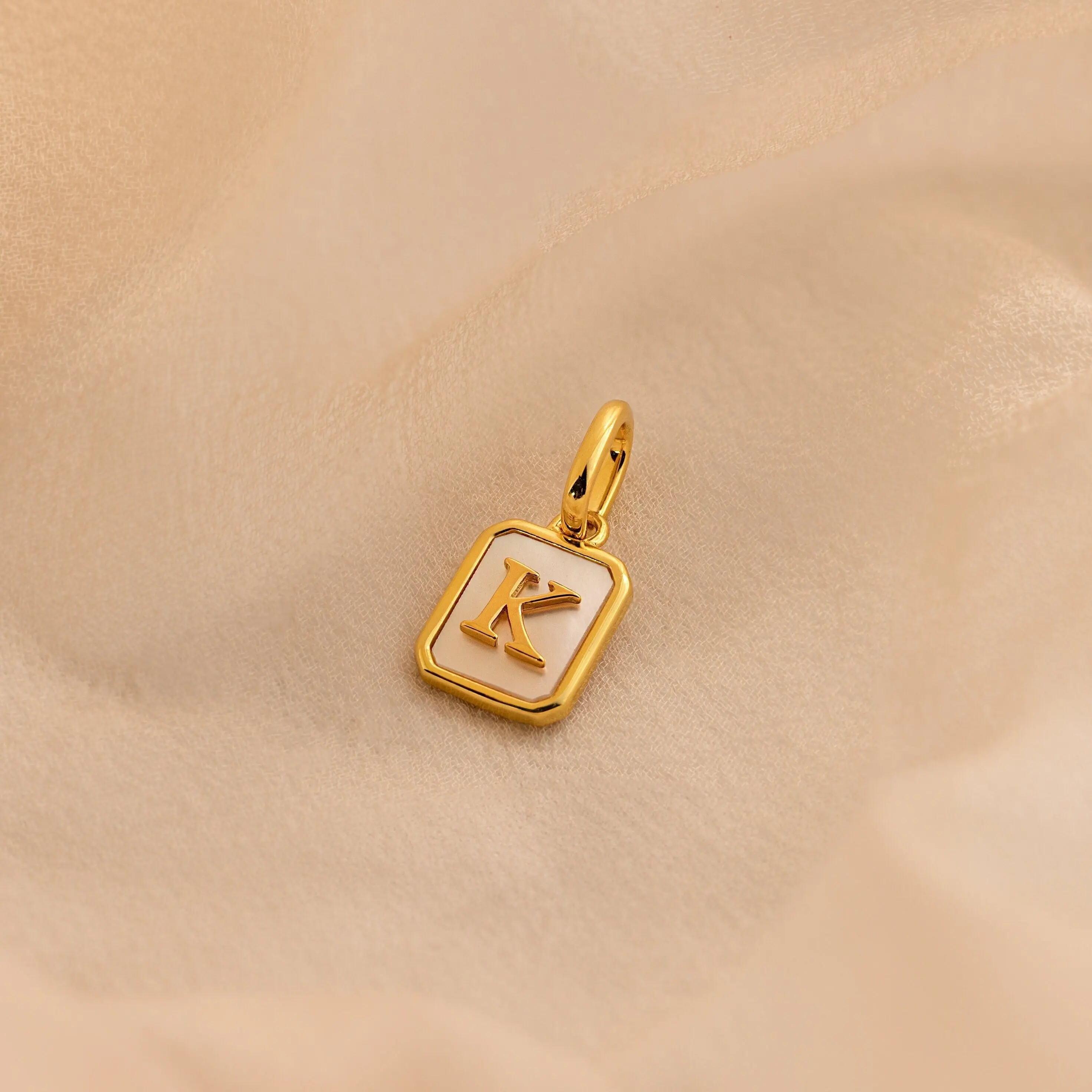 Mother of Pearl Initial Charm by Caitlyn Minimalist - Dainty Gold Letter Pendant - Personalized Jewelry - Gift for Mom