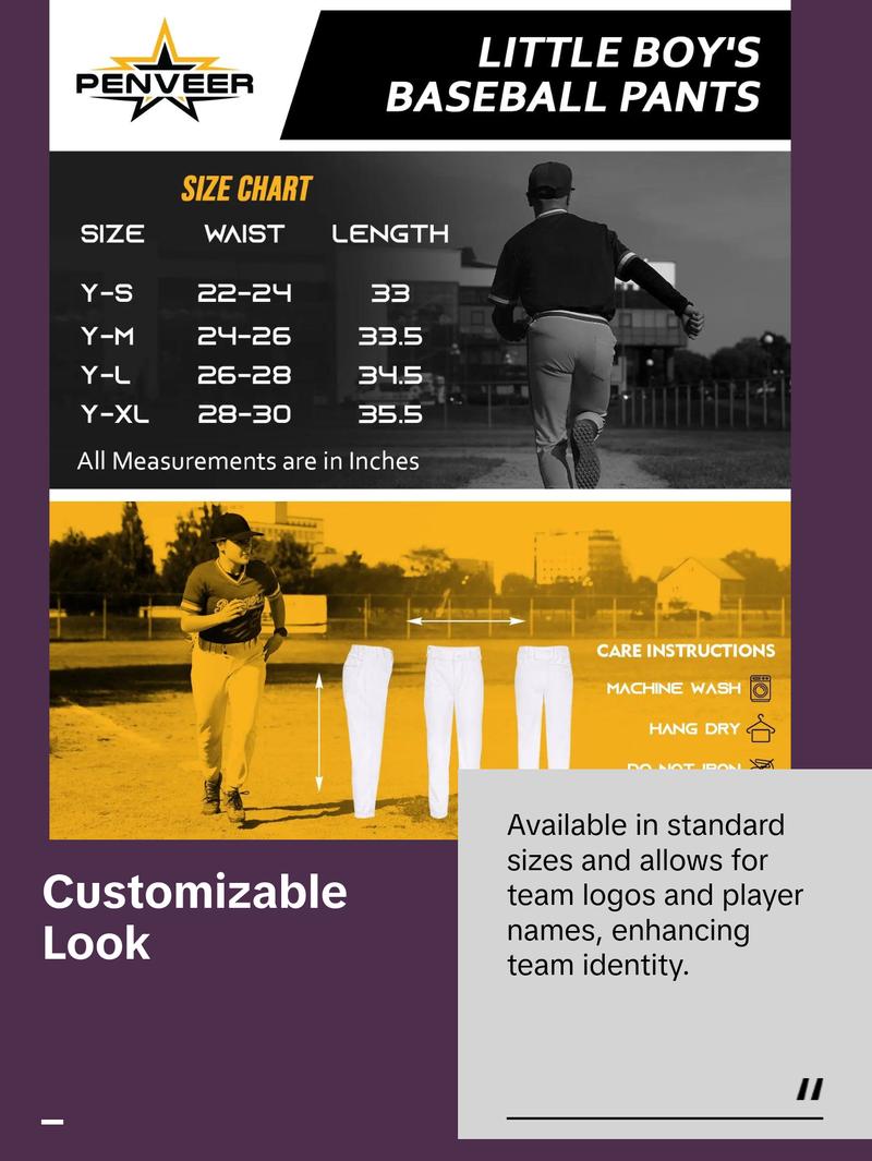 Penveer Pull-Up Youth Baseball Pants, Quarter Open Fly Boys Baseball Pants with Durable Snap & Elastic Bottom, T Ball Pants - (White) Sports Jogger Sweatpants Tracksuit Outfit