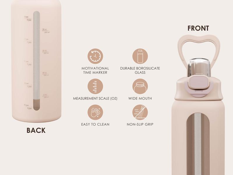 Sandjest Glass Water Bottle with Silicone Sleeve 24oz with Lid, Motivational Drinking Hydration Bottles for Men Women Gym Travel Sports Christmas Gift