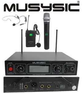 MUSYSIC MU‑U502m‑HL Professional 2‑Channel UHF Wireless Microphone System – Handheld + Bodypack (Lavalier/Headset), Long‑Range, LCD Display