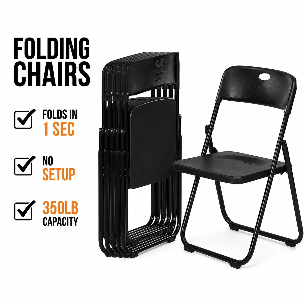 10-Pack Ventilated Lightweight Alloy Steel Folding Chairs, Sturdy Plastic Portable Seats with 350-lb Capacity, Easy to Use & Store, Stackable for Indoor Party & Outdoor Event Furniture
