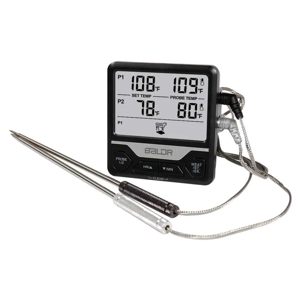 BALDR Dual Probe Digital Cooking Thermometer, Monitor Two Different Foods with Timer