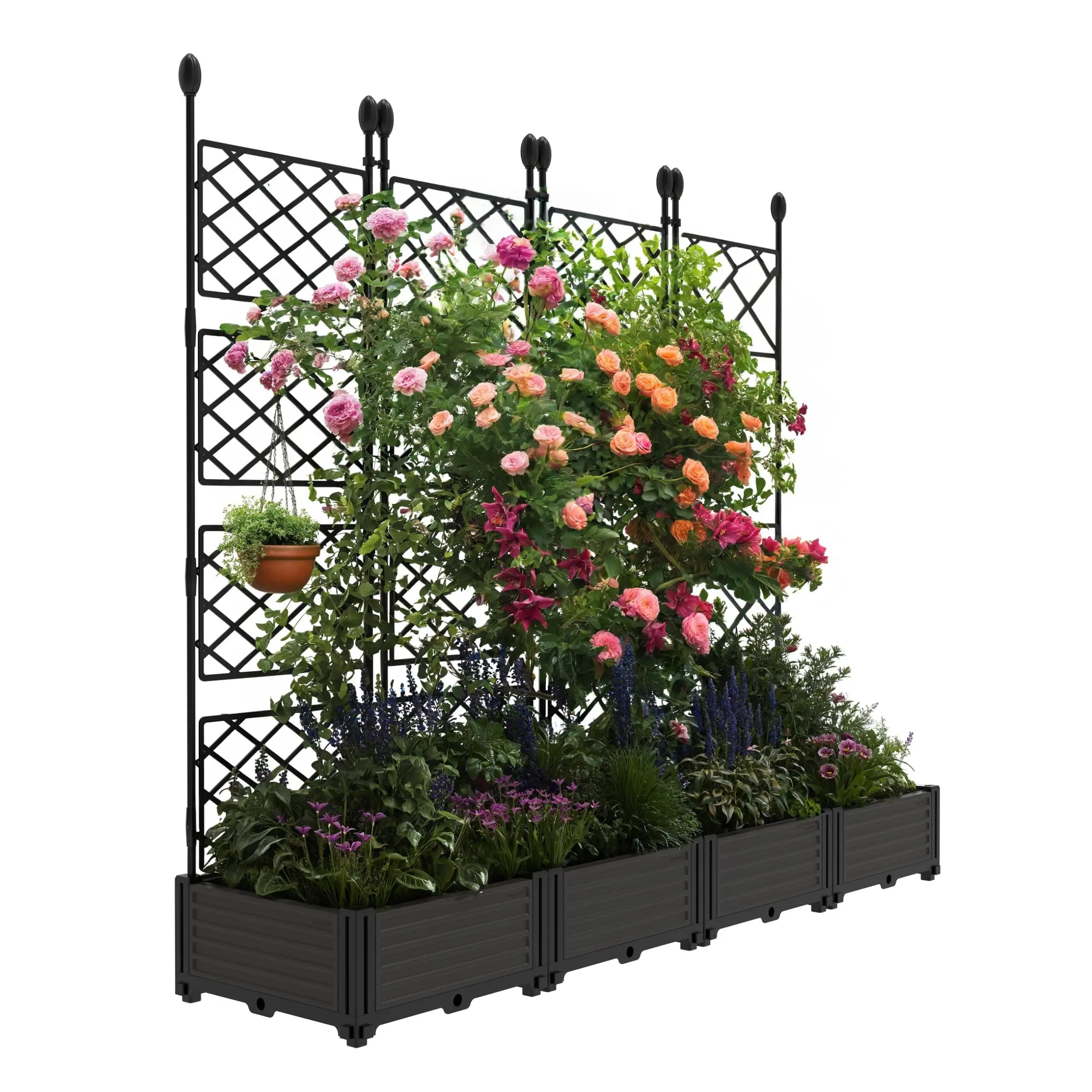 Garvee 4 PCS Raised Garden Bed with Trellis, 66 in W x 63 in Tall Plastic Planter Box for Climbing Plants, Outdoor Vertical Garden with Privacy Screen for Patio, Balcony, Backyard – Sturdy & Lightweight, Garden Accessories, Outdoor Planters