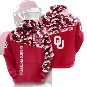 Oklahoma Football 3D Hoodie, Crimson Camo Design with Boomer Sooner College Football Style, Perfect Gift for Him