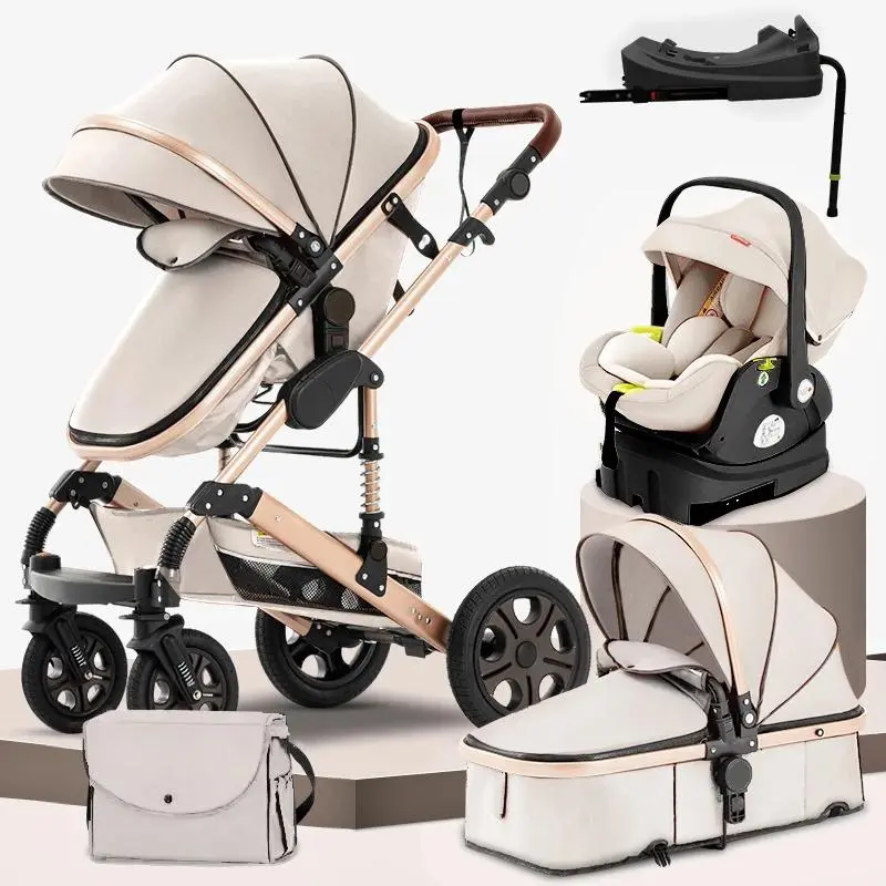 3 in 1 Baby Stroller Travel System with  Base Foldable Newborn Pram Reversible Handle Stroller for 0-3 Years Old, Adjustable Stroller, Folding Newborn Stroller