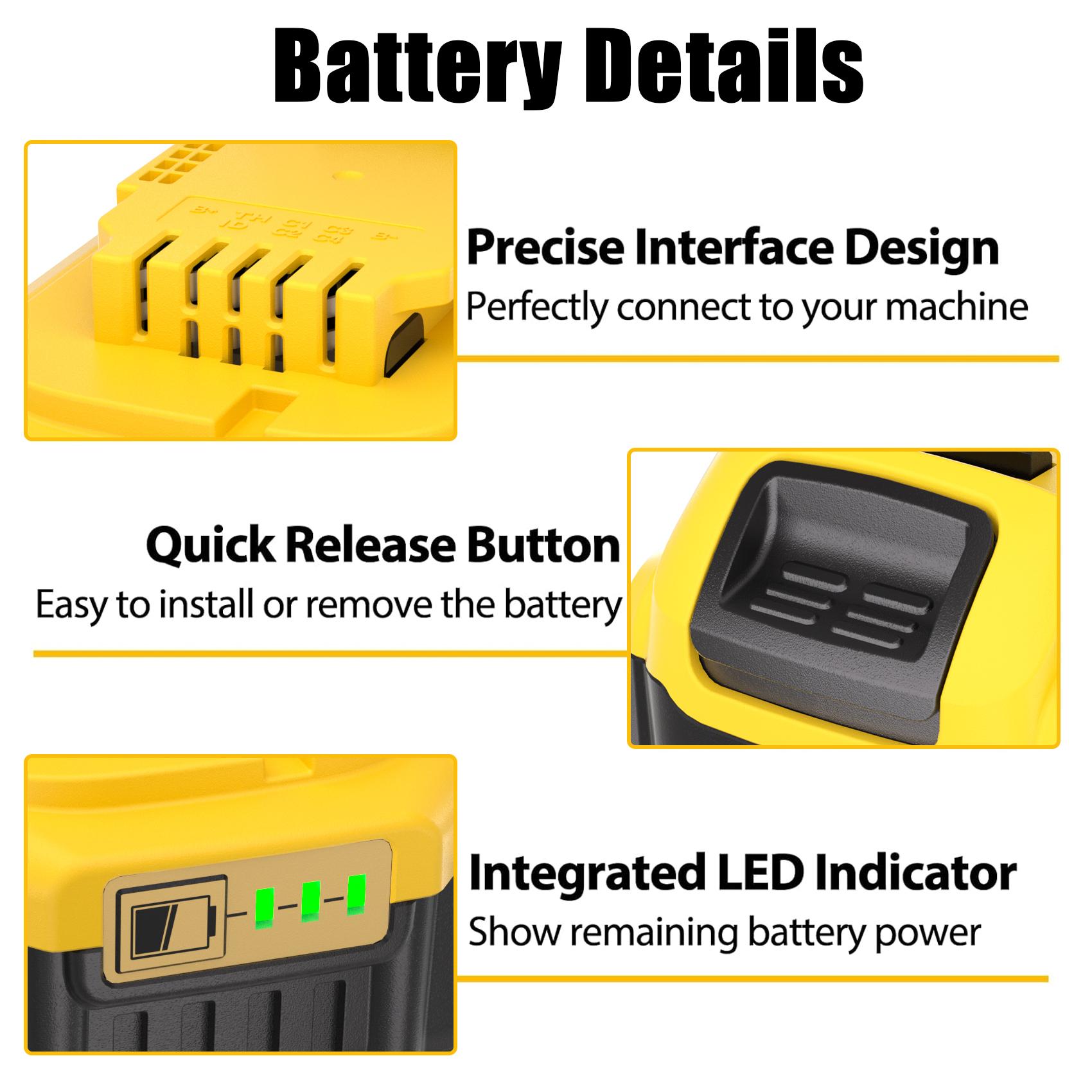 2 Packs 8000mAh High Capacity Replacement for Dewalt 20V Battery Compatible with Dewalt 20 Volt Lithium Battery Max DCB200, 201, 203, 204, 206, 207, 181, 180 Series Tools
