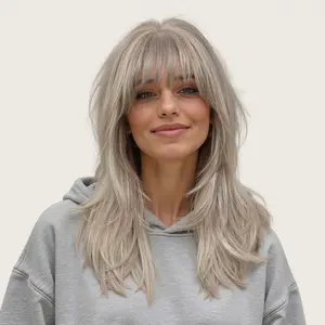 DWY Solana -DWY New Technology Bionic Silk Top 20-Inch Long Wave Light Brown Glueless Synthetic Wig with Bangs for Women High-Quality Premium Fiber Easy Wear Comfortable Fit Wavy Mix Blonde