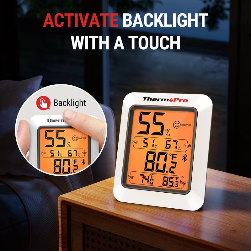 ThermoPro Bluetooth Hygrometer Thermometer TP350 & TP359W, Indoor Room, Home Temperature and Humidity Monitor, High Accuracy Sensor, App Alerts, Data Export, Backlit LCD, Max/Min Records