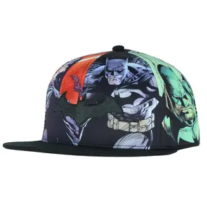 DC Comics Batman Snapback Hat Allover Sublimated Scenes Design Flat Bill Adjustable Baseball Cap OSFM