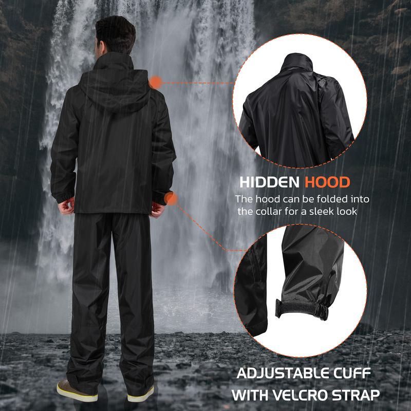 【RODEEL】Waterproof Bib Overalls Rain Suit Men Lightweight Breathable Full Zip Hooded Jacket Durable Rain Coat Weatherproof Rainwear Windbreaker For Outdoor Sports Hiking Camping Fishing Construction Roofing Landscaping Workwear, Holiday Gift