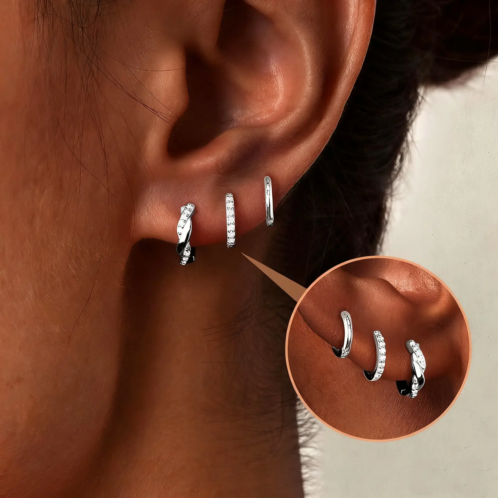 18K Gold Plated Hypoallergenic Hoop Earrings Set - 3 Pairs Dainty Small Silver Post Earring Stacks Hypoallergenic Jewelry for Cartilage and Snug Pierced Ears ,Fashion design earrings for Women, Gift