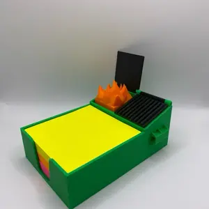 Dumpster Fire Sticky Note Holder - Green with Orange Flame Design for Organized Notes and Reminders