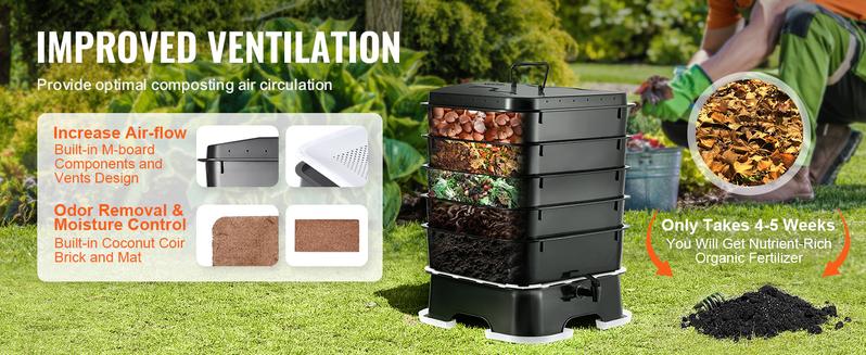 VEVOR 5-Tray Worm Composter, TikTokShopBlackFriday, 50 L Worm Compost Bin Outdoor and Indoor, Sustainable Design Worm Farm Kit, for Recycling Food Waste, Worm Castings, Worm Tea, Vermiculture and Vermicomposting