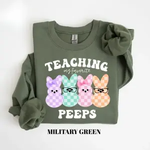 Teaching My Favorite Peeps Crewneck Sweatshirt, Teacher Easter Gildan Sweatshirt, Cute Bunny School Top, Happy Easter Outfit, Teacher Gift for Spring