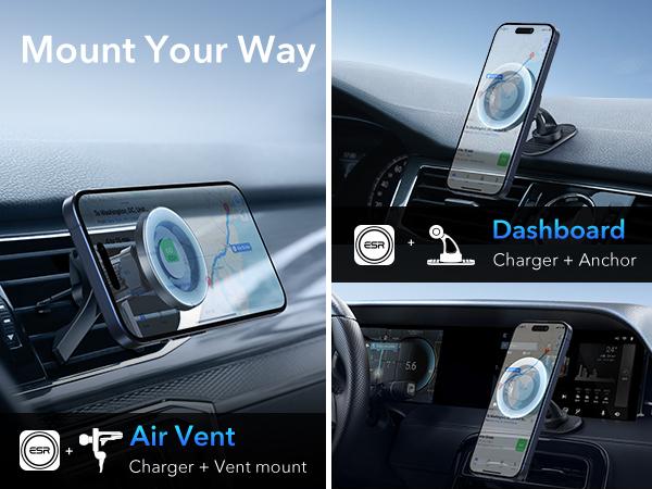 ESR for MagSafe Car Mount, Magnetic Car Phone Holder Mount, Air Vent/Dashboard Magnetic Phone Mount for iPhone 17/16/15/14/13/12, Galaxy S25, Pixel 10, Strong Magnets, Charging Not Supported ESR for MagSafe Car Mount, Magnetic Car Phone Holder Mount, Air Vent/Dashboard Magnetic Phone Mount for iPhone 17/16/15/14/13/12, Galaxy S25, Pixel 10, Strong Magnets, Charging Not Supported