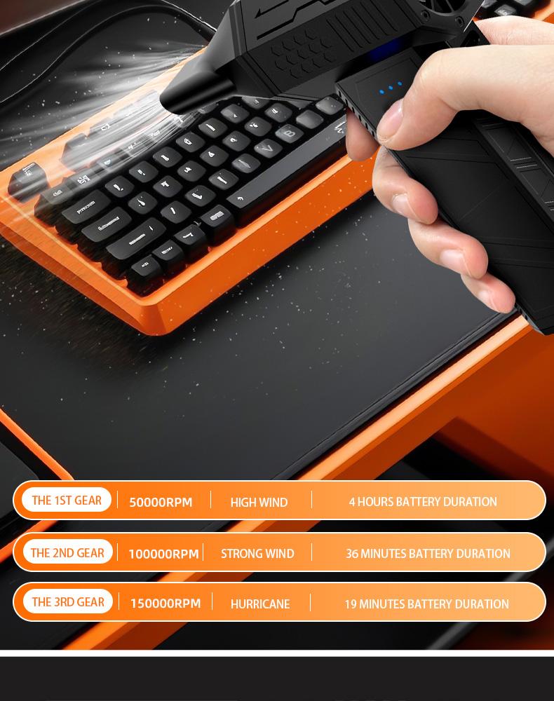 180W Ultra-Powerful Air Duster: 150K RPM for Violent Dust/Snow Removal. Blast Away Debris from PCs, Car AC Vents & Seat Corners, Furniture, Yard Leaves & Pet Hair. High-Speed Handheld Blower with Brushless Motor.