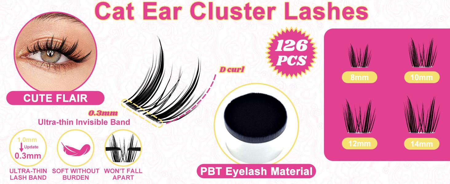 WiWiLink Sunset Wanna Be Freya Manga Lashes Cluster C D Curl DIY Lash Extension Kit and Lash Clusters 8-18mm with Bond Seal and Remover - Ultra-Thin Transparent Bands, Lash Magic Anime False Lash Extension Kit Makeup Cosmetic Makeup Individual Eyelash