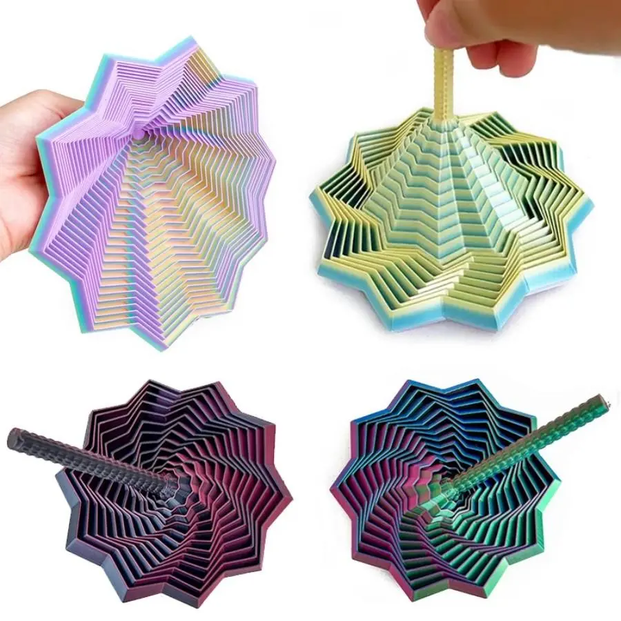3D Printed Expanded Sensory Fidget Star,Expandable 4.64Inch Fractal Fidget Toys Octagonal with Detachable Handle,Honeycomb Whirling Spiral Design for ADHD & Stress Relief