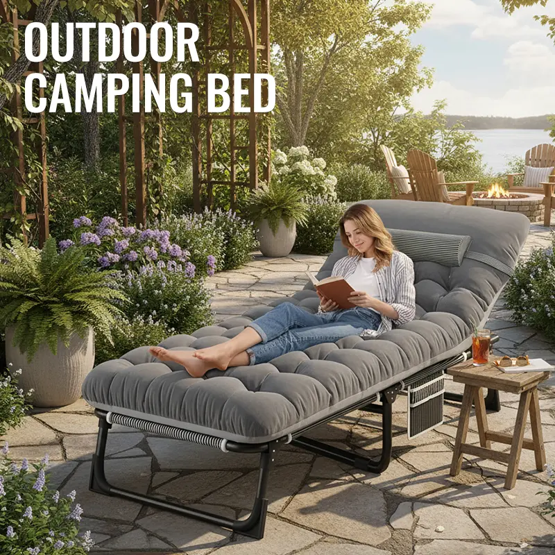Unisex Folding Chaise Lounge Chair with Metal Frame, Multi-Position Recline, Padded Cushion, Headrest, Cup Holder, Moisture-Weather Resistant Fabric, Sturdy Supportive Fit, Collapsible Portable for Patio Camping