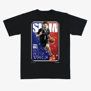 LaMelo Ball “Out of This World” Basketball T-Shirt – Black Graphic Tee Featuring SLAM Style Cosmic Pro Hoops Star Design