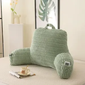 17" Standard Reading Pillow for Sitting in Bed - Green Corduroy Large Backrest Pillow with Armrests, Comfortable Support Cushion for Sofa, Couch, Floor & Dorm Rooms