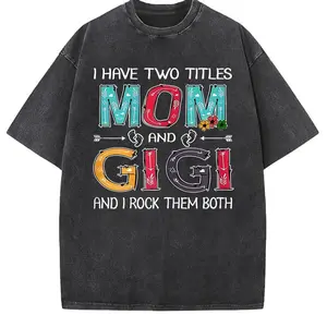 Women's Funny "I Have Two Titles: Mom & Gigi" Graphic T-Shirt - Soft Breathable 100% Cotton Oversized Tee with Floral Accents, Mother's Day Gift, Casual Short Sleeve Round Neck Top for Spring Summer Fall, Ladies T Shirts