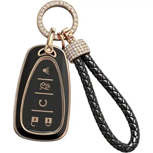 Tpu Key Fob Cover for Chevy Malibu Camaro Trax Traverse Trailblazer Sonic Cruze Blazer Volt Equinox Spark | Car Accessory for Chevrolet | Key Protection Case (Black White)
