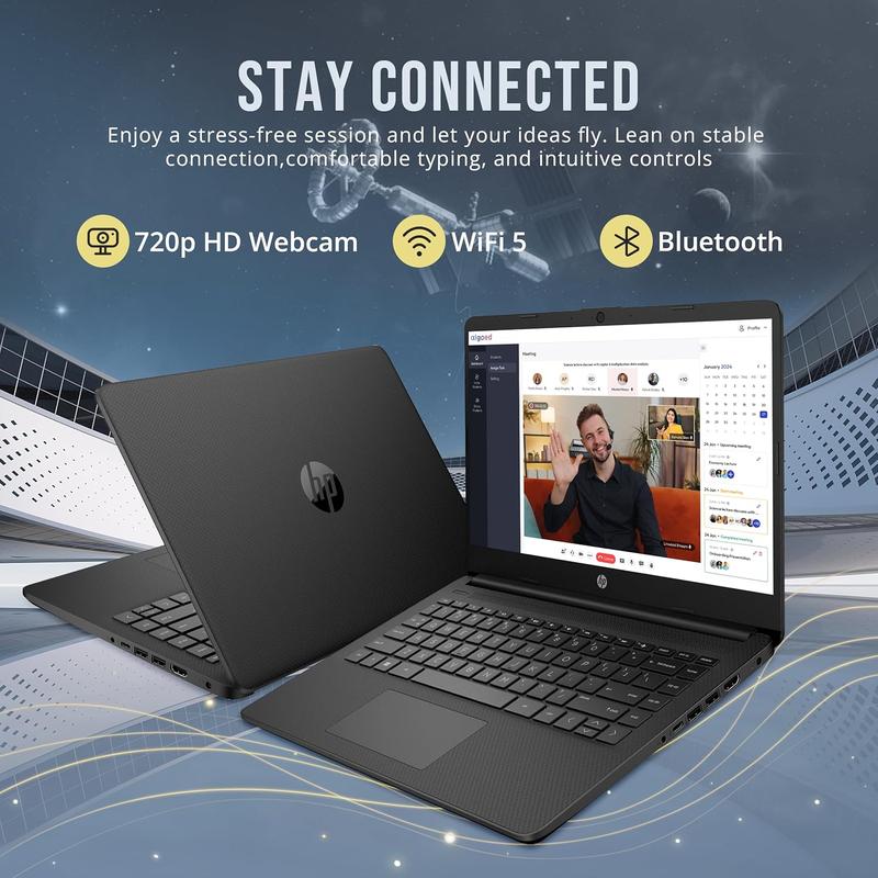 HP 14 Slim Laptop, 1 year Microsoft 365, Intel 4-Core CPU, 4GB RAM, 128GB Storage SSD + 1TB OneDrive, Win 11, Black