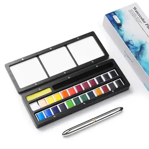 Fuumuui 24 Colors Watercolor Paint Set with Dual Tip Travel Brushes & Wooden Palette for Beginners Artists Vibrant Rich Pigments Portable Box