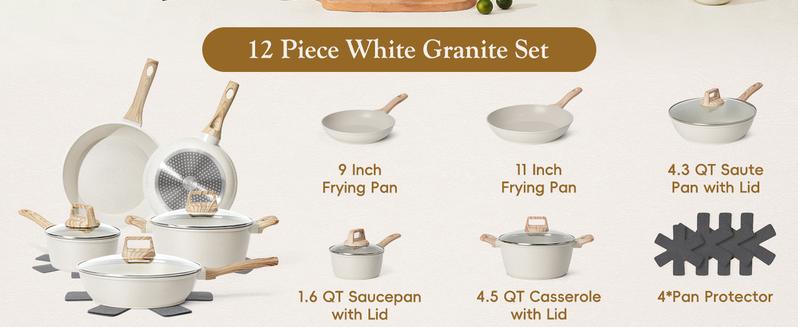 [New] SODAY 12pcs POTS and Pans Set,NonStick Granite Cookware Set Induction Cookware, Non-Toxic Healthy Non-Stick Kitchen Cooking Set,Kitchenware,stock up on specials,Valentines Day gifts, gifts