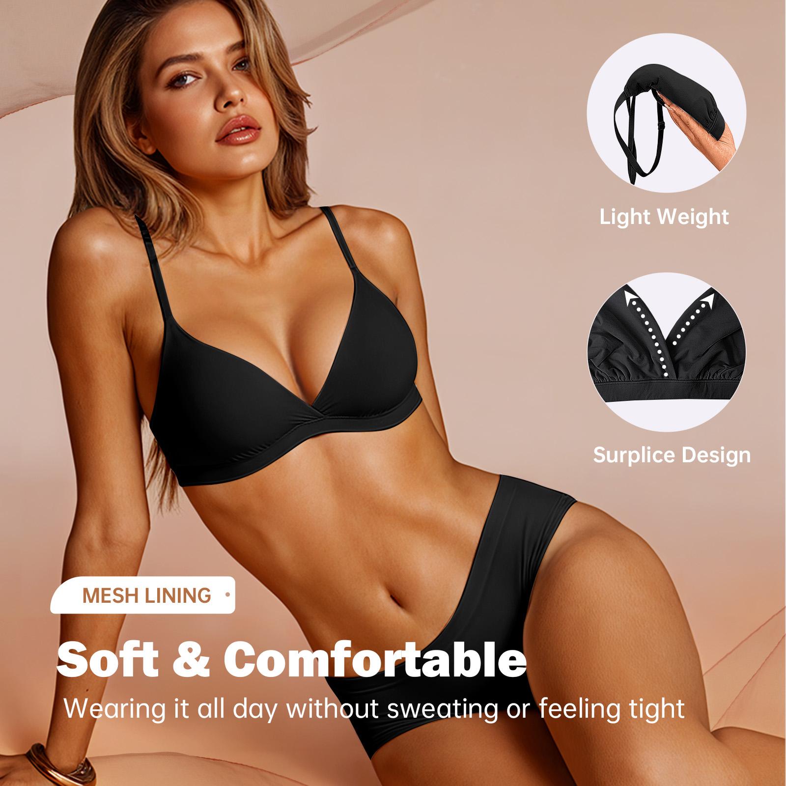 OEAK Womens No Padding No Underwire Non-supportive Comfortable Triangle Bras Sexy Plunge Unlined Bralette Pull On Bra Seamless Everyday Tshirt Bras