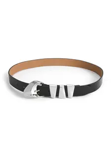 Ettika Modern Western Belt in Black Unisex Split Leather Silver Buckle Versatile Design for Everyday Wear Men Accessories Casual Dress Belt
