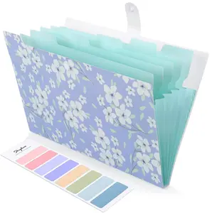 Expanding File Folder with 6 Pockets Floral Accordion File Organizer Important Document Expandable Receipt Paper Holder School Office Supplies Purple