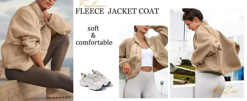 YeeZaa Women's Cropped Sherpa Lined Fleece Jacket 2026 Spring Warm Button Down Fuzzy Coats Shacket Outerwear with Pockets