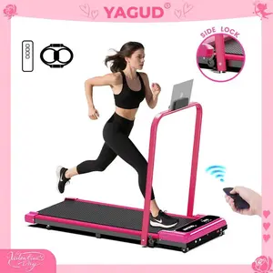 【New Arrival】YAGUD Electric Folding Treadmill with Handrail, Low-Noise Motor – 265lbs Weight Capacity Spacious Belt Walking Pad, Dual Shock Absorption, Remote Control & Wheels for Easy Moving – Includes Free Resistance Bands and Remote