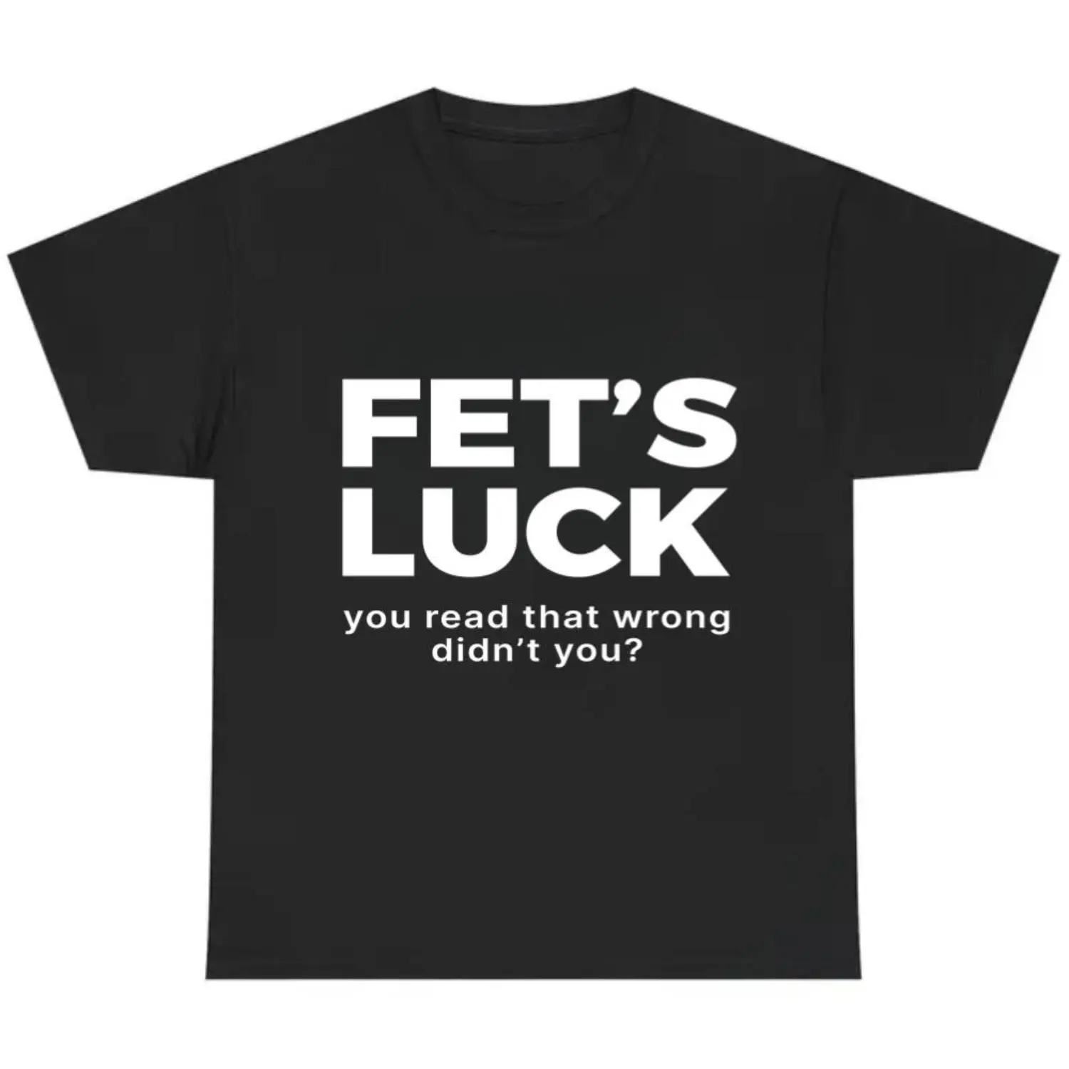 Cotton Graphic Print T-Shirt, Trending Humor Text Pattern FET'S LUCK Optical Trick Sports Top, Tops