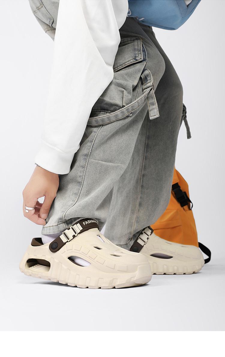 Men's Summer Slippers Outdoor Teenagers Thick Sole Height Increasing Driving Dual Use Closed Toe Cool Hollow Shoes