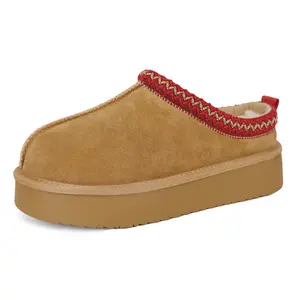 EVELLYHOOTD Women's Braided Leather Outdoor Suede Slippers Mini Platform Boots with Fluffy Fur Lining Short Ankle Boots for Autumn Winter Warm Walking Shoes