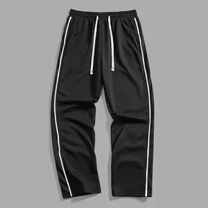 Men's fashionable side zipper decorative sweatpants, four season street drawstring casual pants, straight leg casual elastic waist sports pants