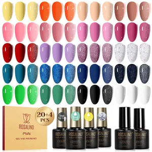 ROSALIND 24PCS Gel Polish Set, 20Colors All Seasons Gel Nail Polish with Glitter&Glossy&Matte Gel Top Coat Base Coat White Brown Purple Gift for Women