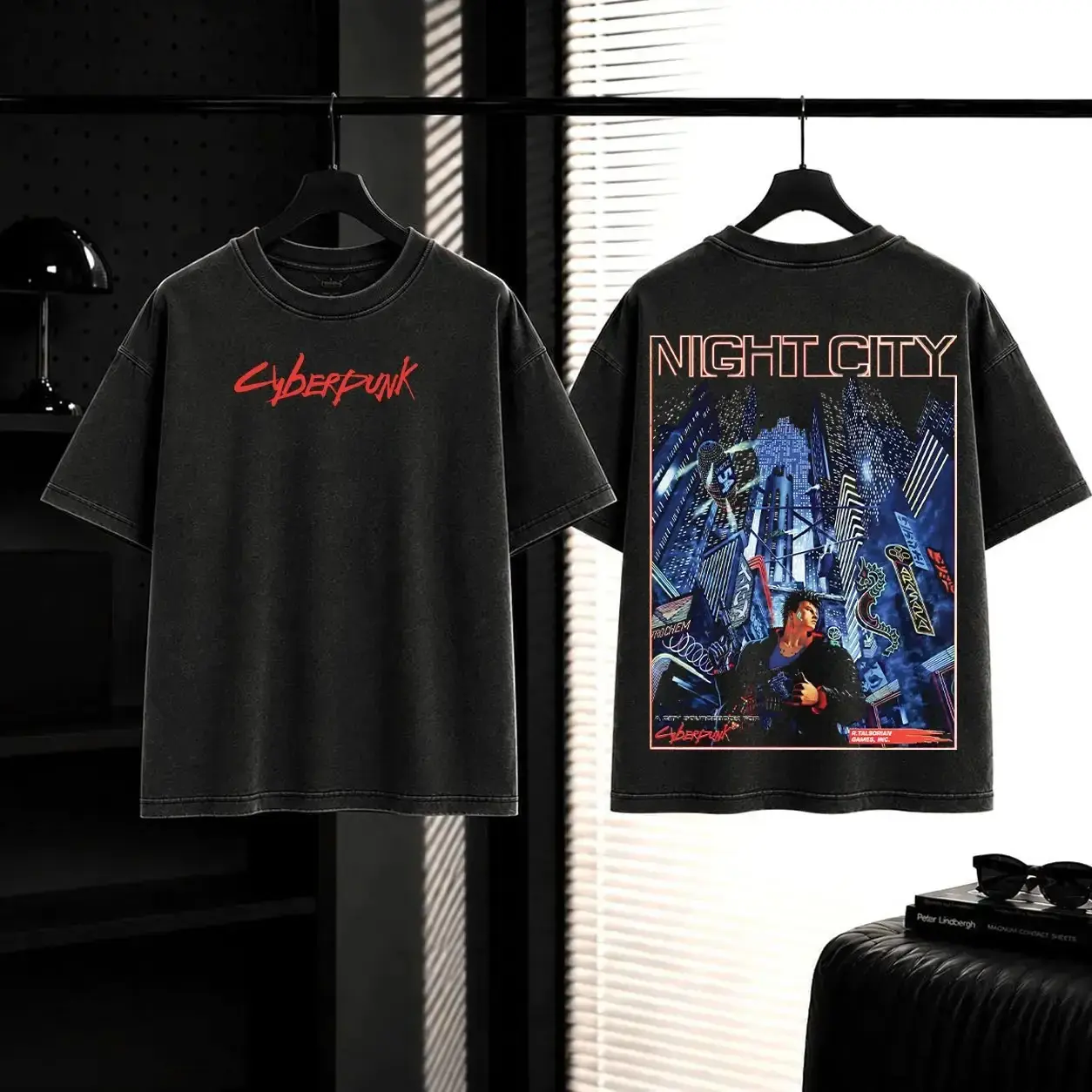 Men's Oversized Soft All-Season Retro Limited Cyberpunk 2077 80s Game Unisex Acid-Washed Lightweight Cotton Shortsleeve T-Shirt - Matching Gaming Tops, Menswear Outfits