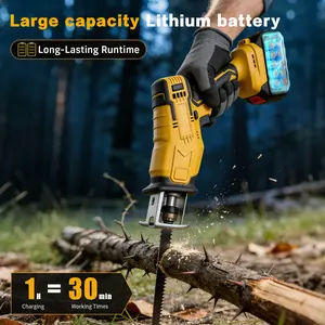 Cordless Reciprocating Saw, 0-3500 RPM Electric Saws with 4 Blades & 2 Batteries, Tool‑Free Change, Handheld Saw Lightweight, Battery Reciprocating Saws for Cutting Wood PVC Pipe (Yellow)
